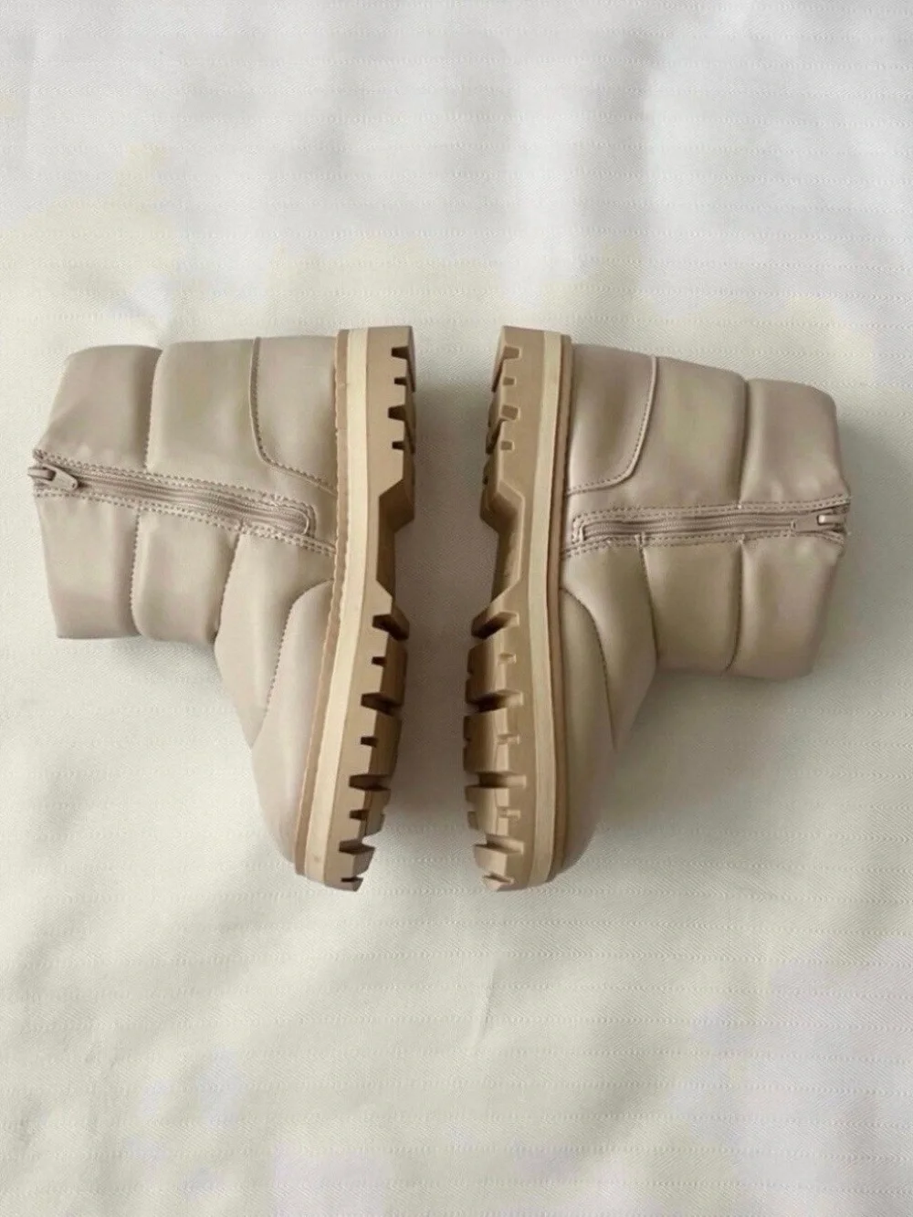 Minimalist Cream Puffer Ankle Boots - Girls